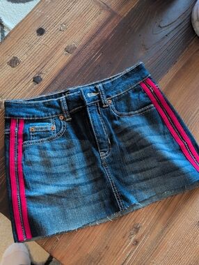 NOBO Blue Denim Mini Skirt with Pink Side Stripes